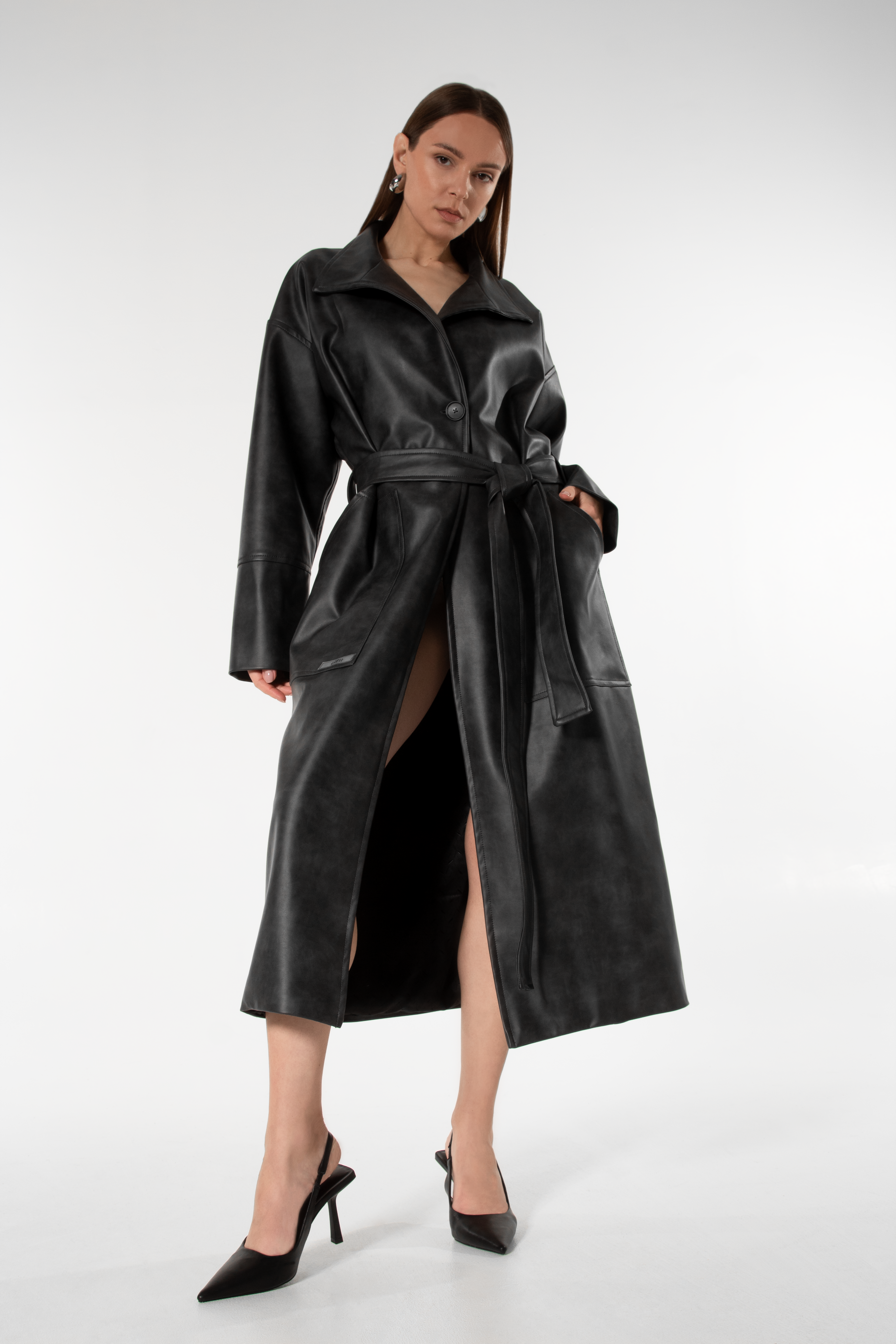Anthracite Leather Trench Coat