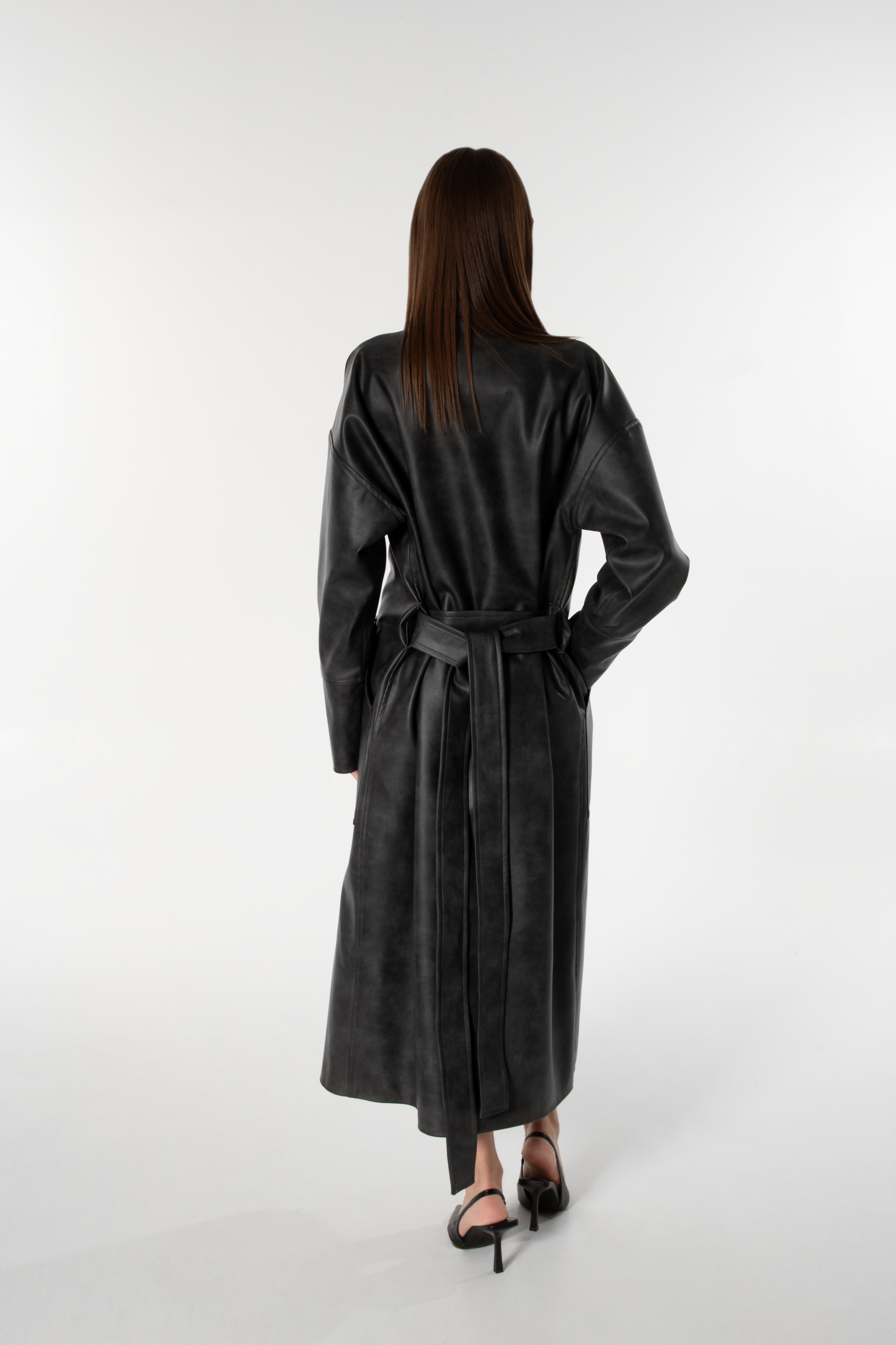 Anthracite Leather Trench Coat