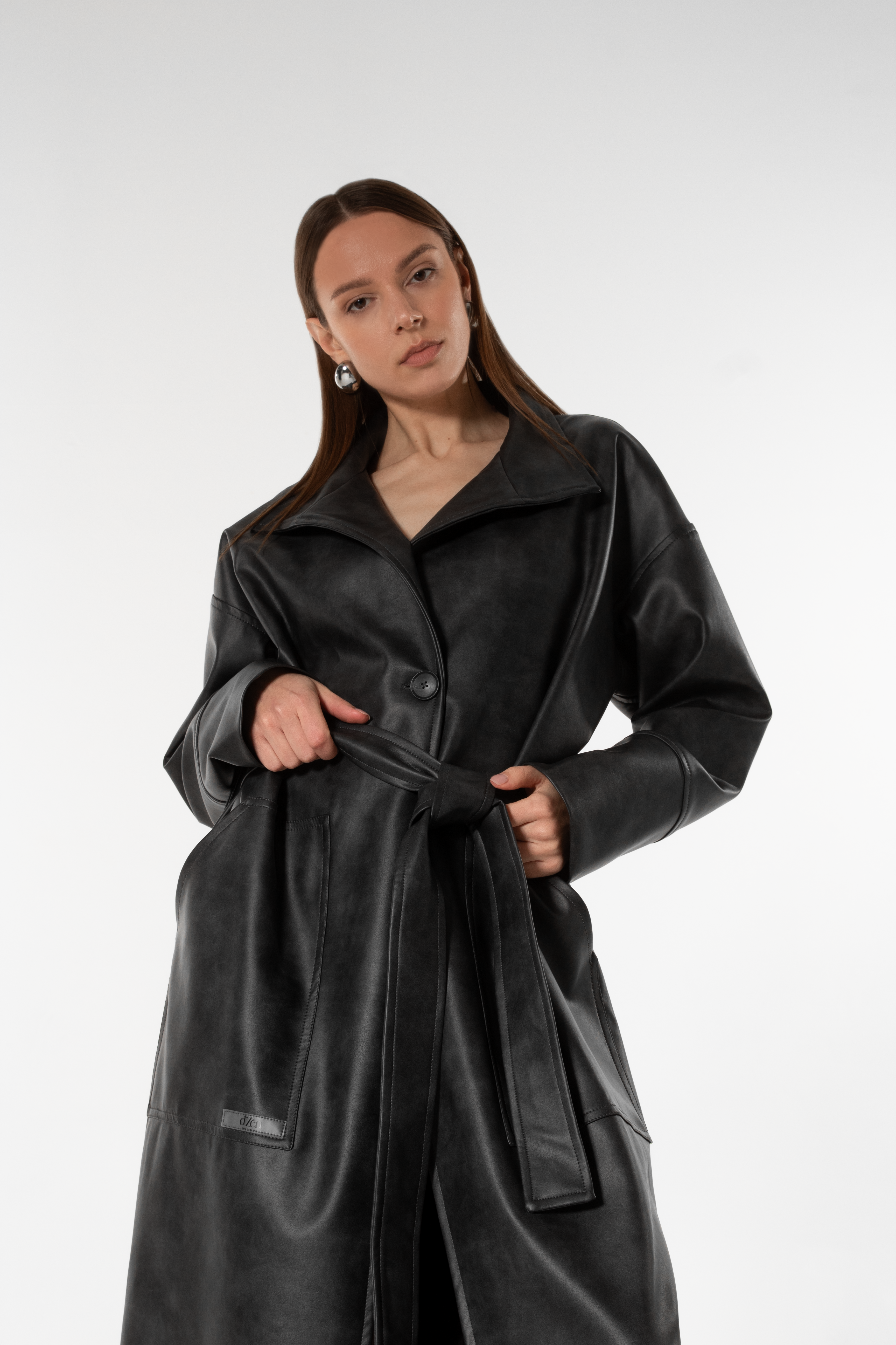Anthracite Leather Trench Coat